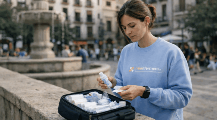 Enfermera preparando material sanitario para atención tipo practicante a domicilio en Granada